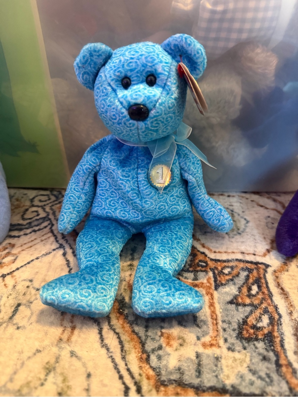 TY Beanie Baby- Classy Blue Bear- Mint Condition - Holographic Tush Tag